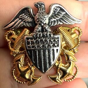 Vintage US Navy Officer Insignia Badge Pin | Eagle Shield & Anchors
